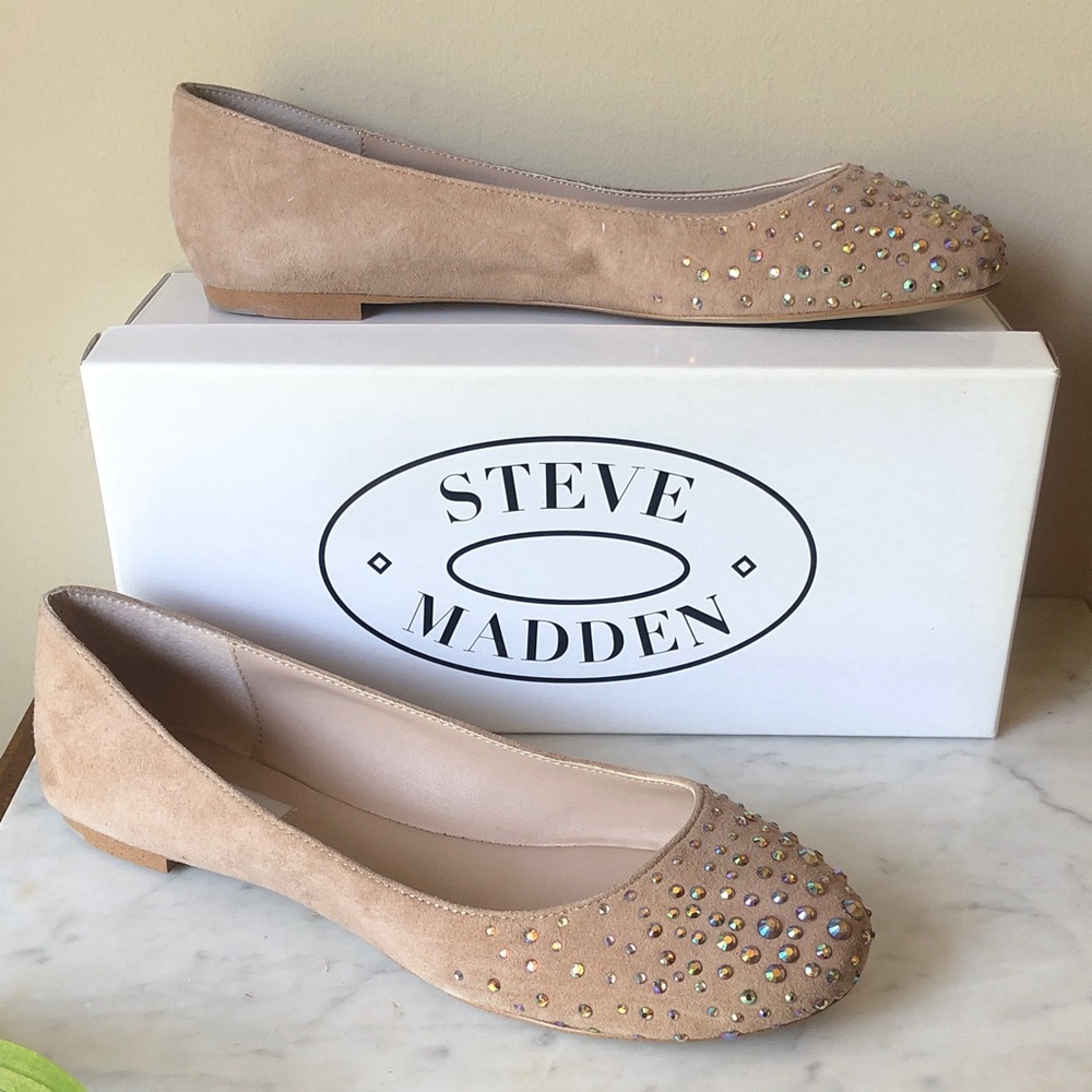 Steve Madden Blush Suede Crystal-Embellished Ballet Flats